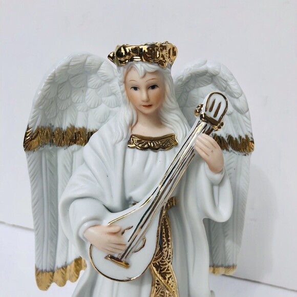 Vintage TRADITIONS Collectable PORCELAIN ANGEL 8.75". Gold Hand Painted Accents - Picture 3 of 9